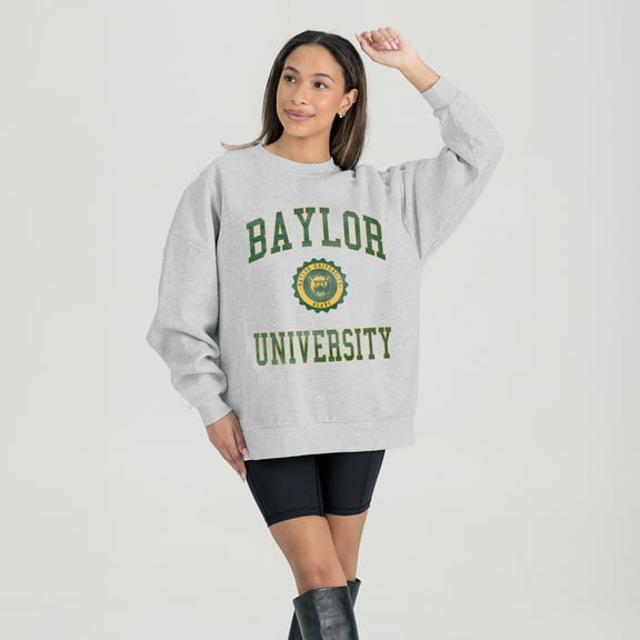 Women's Gameday Couture Steel Baylor Bears Oversized Good Vibes Premium Fleece Drop Shoulder Pullover Sweatshirt