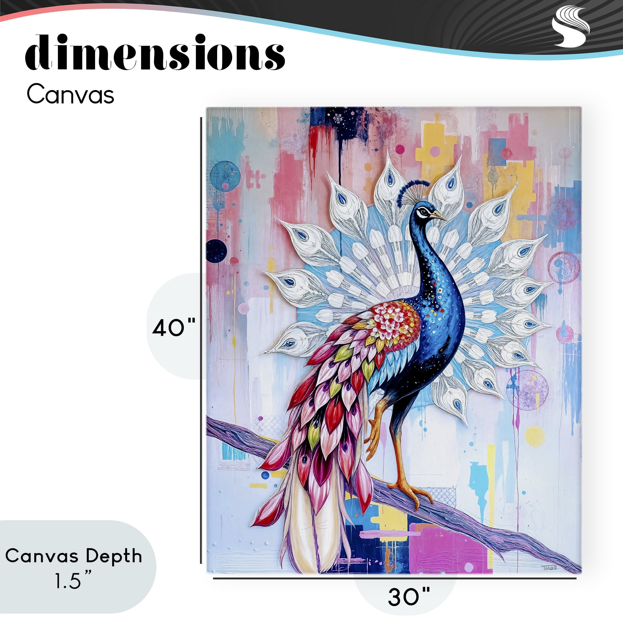 Stupell Industries Radiant Peacock on Branch Canvas Wall Art, design by Tabz Jones