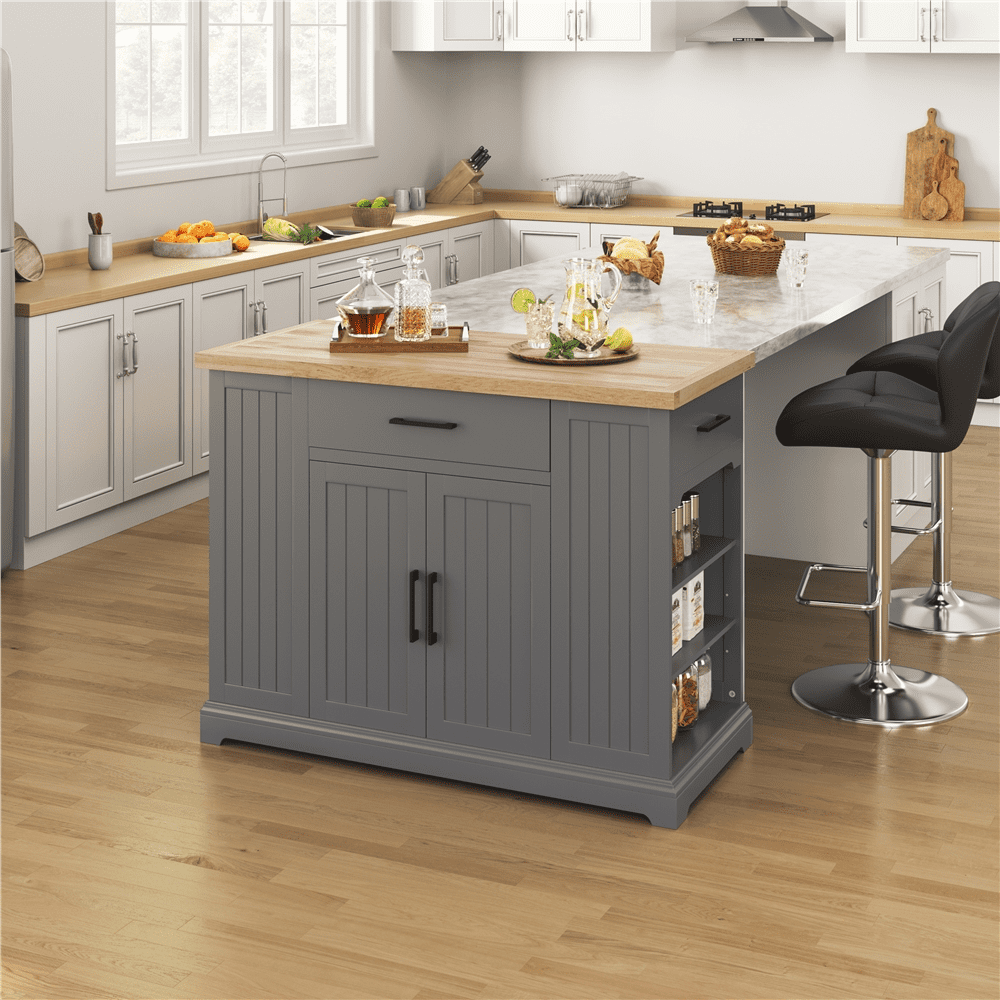 Alden Design Modern Kitchen Islands with Drawers, Engineered Wood Dark Gray, 36 in