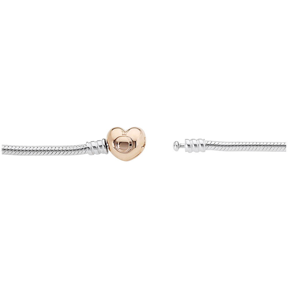 Pandora Moments Women's Sterling Silver Snake Chain Charm Bracelet with Rose Gold Heart Clasp - image 2 of 3
