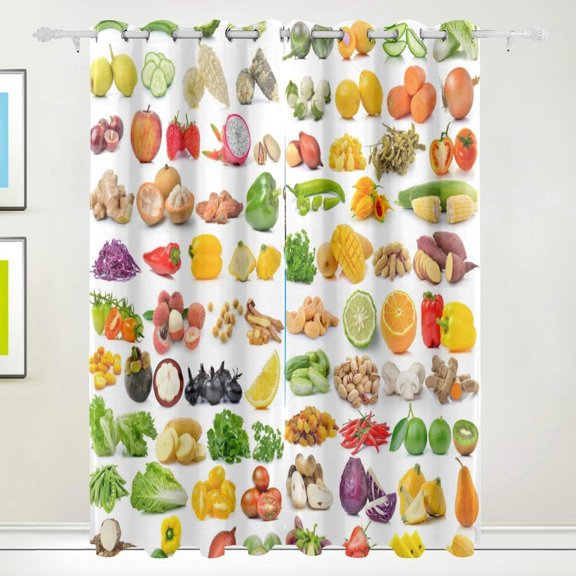 Coolnut Set of Fruit Vegetable Thermal Insulated Blackout Grommet Printed Window Curtain - 84x55 in - 100% Polyester 2 Panels, Stitchingstyles