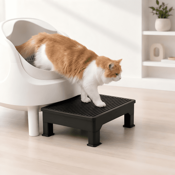 Litter Box Step for Automatic & Standard Boxes – Double-Layer Litter Trapper Platform, Adjustable Height, Non-Slip Cat Ramp for Senior Cats, Kittens, and Self-Cleaning Litter Boxes
