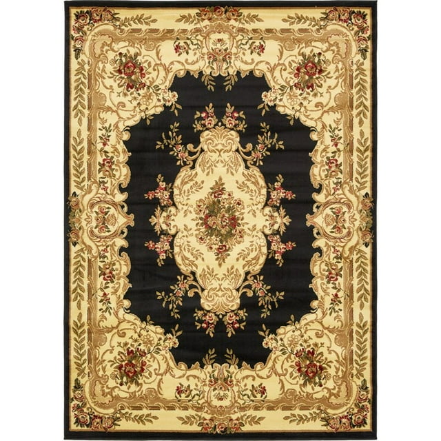 Unique Loom Tapis Motif Médaillon Versailles 7' x 10' Rectangle Noir/ivoire