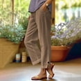 thumbnail image 4 of Women Straight Leg Linen Pants with Side Button Split Hem Elastic Waist Pull On Pants Solid Color Loose Casual Trousers Pockets, 4 of 6