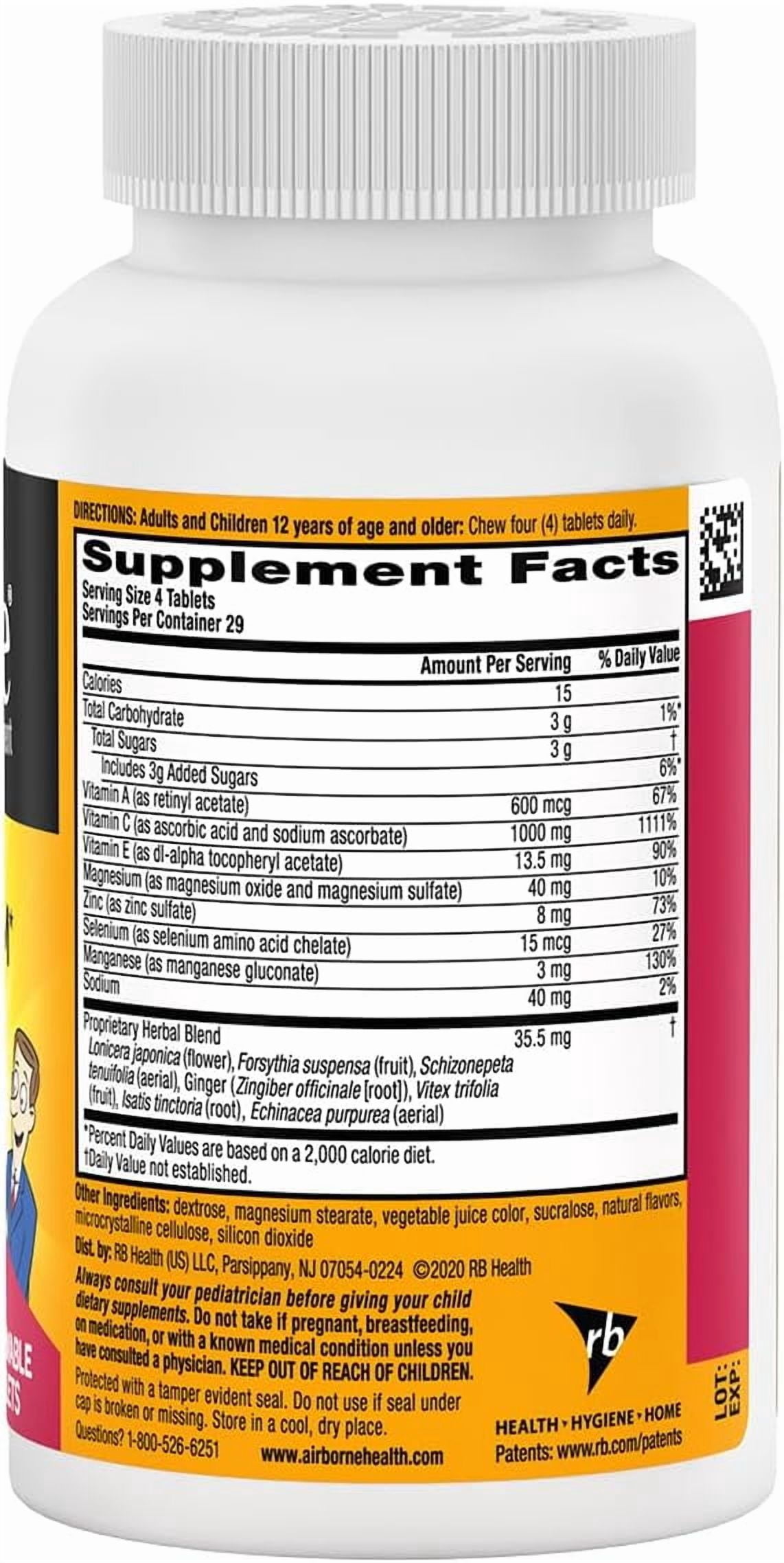 Airborne Berry Chewable Tablets 1000mg of Vitamin C - Immune Support Supplement 11 116 Each - (Pack of 2)