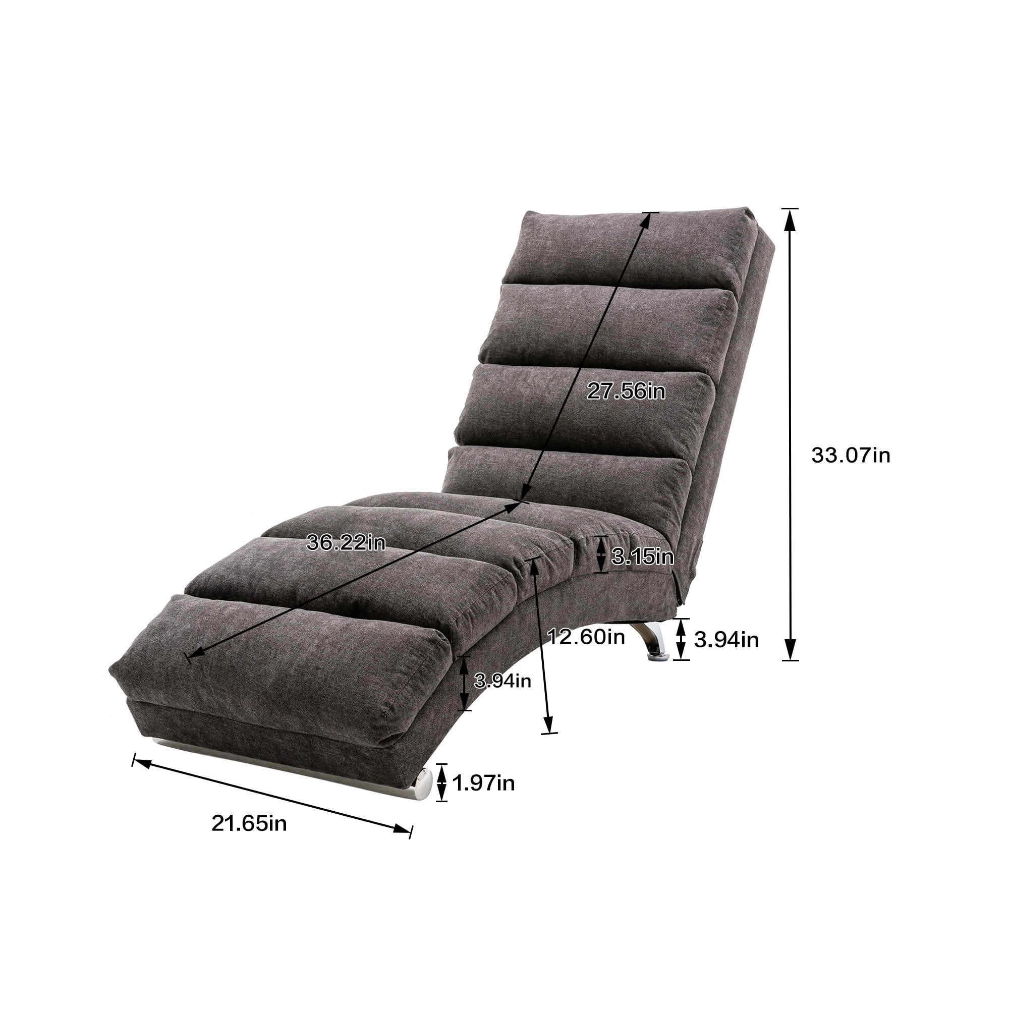 MAYEERTY Vibrating Upholstered Chaise Lounge Chair, Ergonomic Fixed Back Fabric Recliner Sofa with Side Pocket Remote Control for Living Room Bedroom