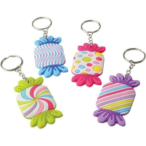 Candy Rubber Keychains for Key and Backpacks (12 Pack)