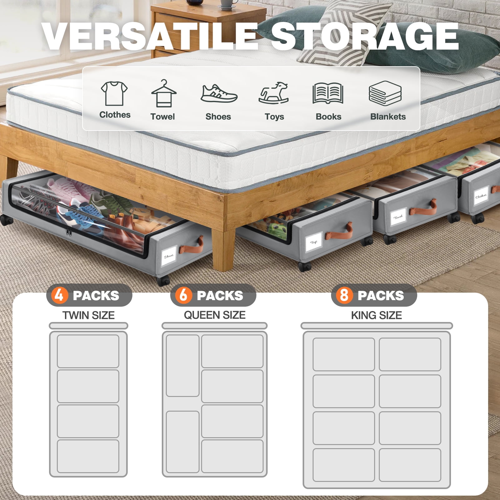 Livhil Under Bed Storage with Wheels, 2Pack Under Bed Storage Containers, Under Bed Shoe Storage and Bins (Gray)