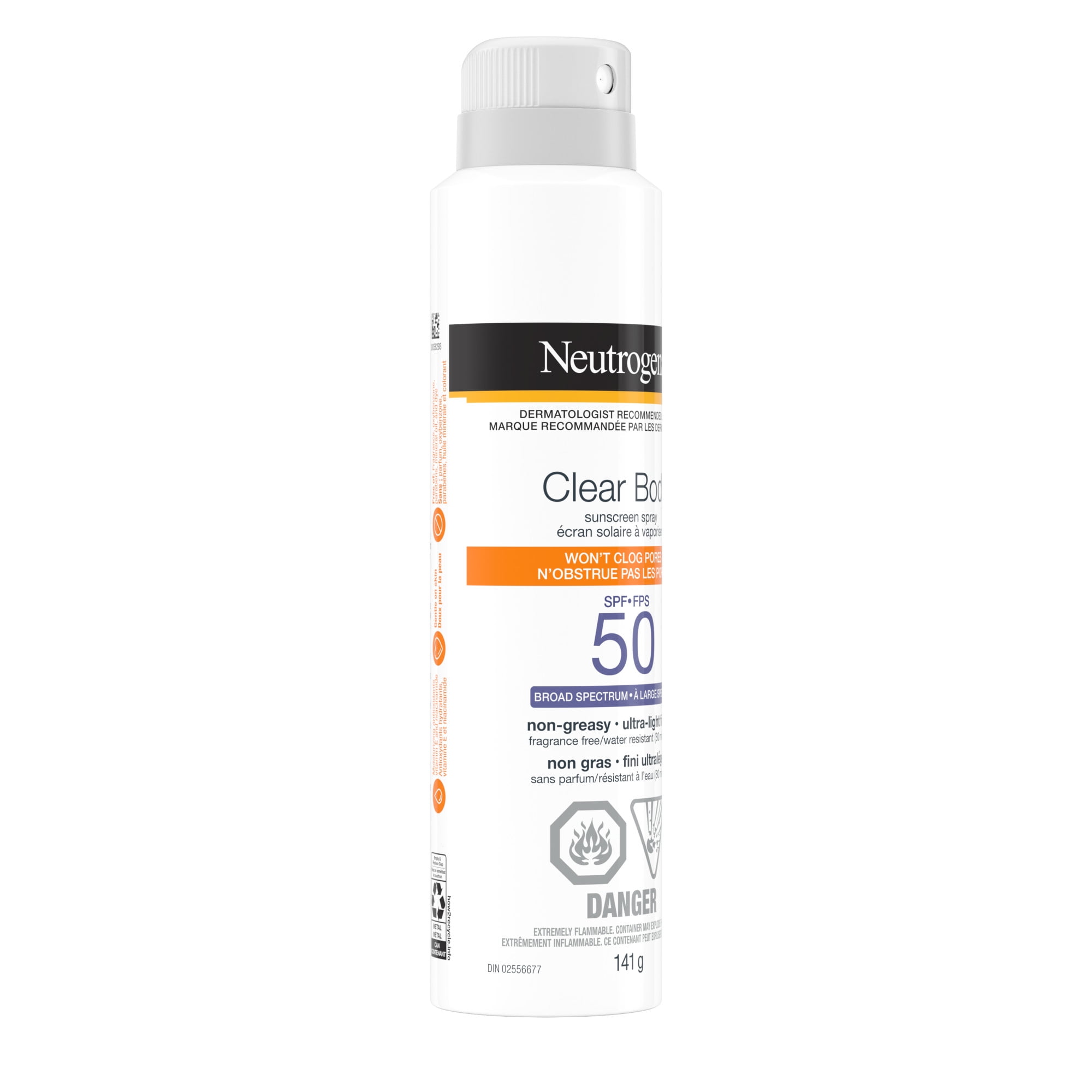 Neutrogena Clear Body Sunscreen Spray SPF 50, Non-Greasy, Broad Spectrum Full Body Sunscreen Ideal for Oily Skin Moisturizes & Cooling Sensation, 141G