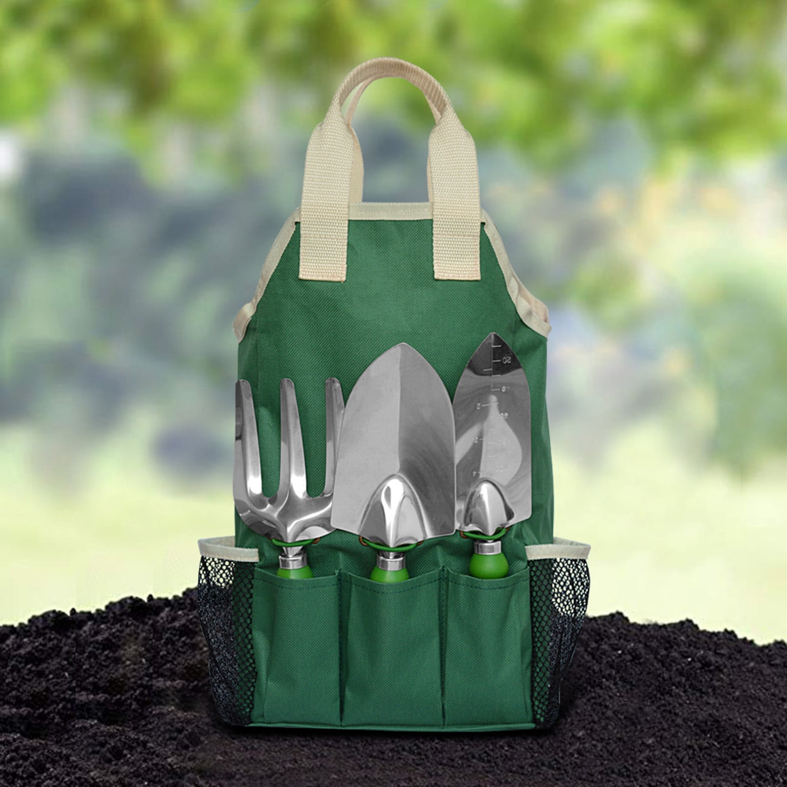 Kids Garden Tool Set 11-Piece Children Gardening Equipment with Apron Tote Bag for Outdoor Yard Play Planting Learning(Green)