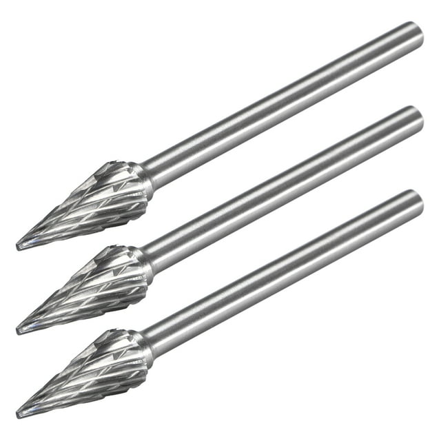 Unique Bargains Tungsten Carbide Double Cut Rotary File Pointed Cone Shape w 1/8 Inch Shank 3pcs