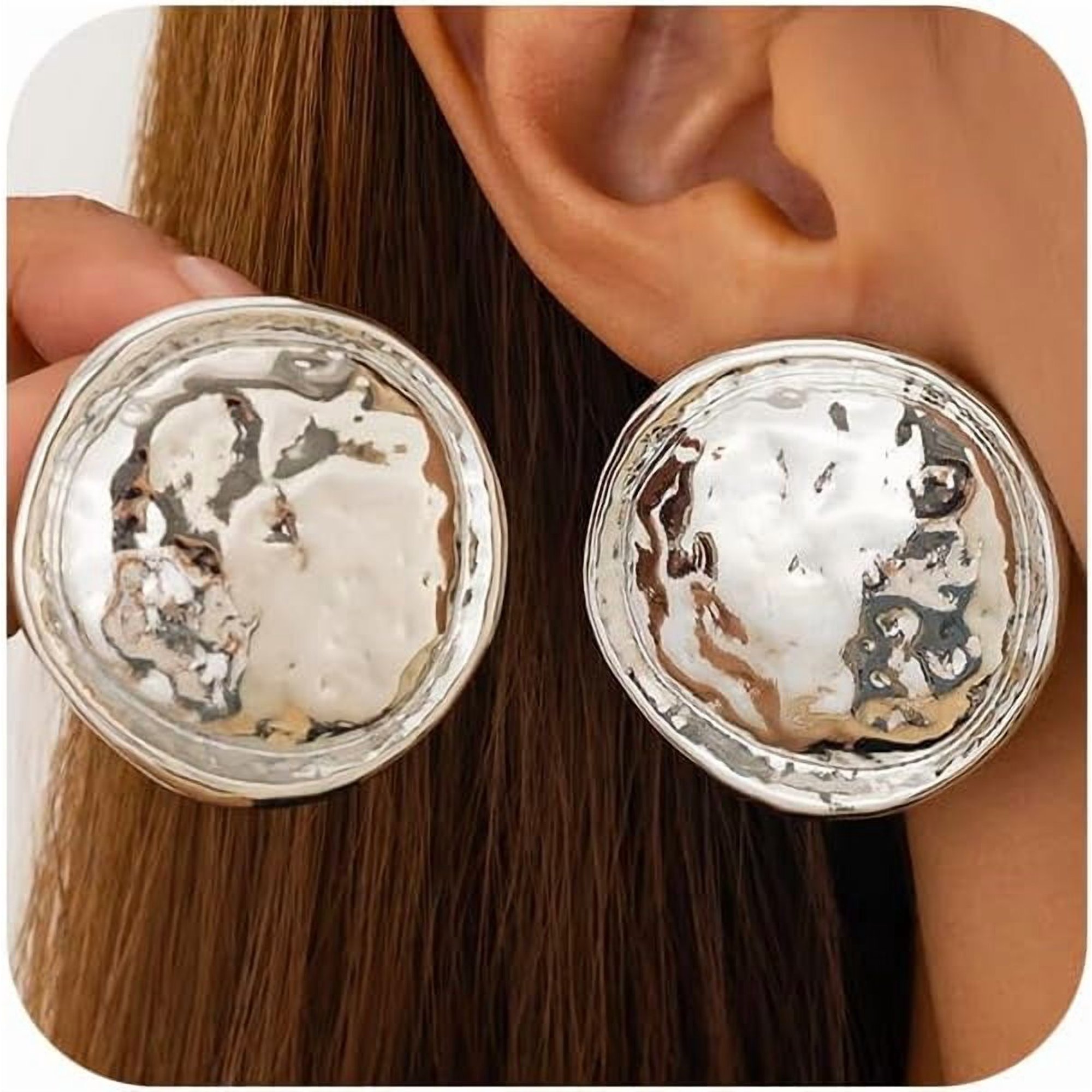 Large Hammered Round Statement Earrings for Women Exaggerated Big Geometric Hammer Dangle Earring Vintage Chunky Dangly Prom Holiday Hanging Jewelry