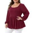 thumbnail image 2 of DARING DIVA Women's Plus Blouses Scoop Neck Ruffle Hem Peplum Knit Top 2X Wine Red, 2 of 6