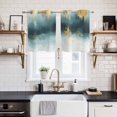 thumbnail image 2 of Modern Teal Gold Kitchen Curtains Small Short 39 Inch Length, Abstract Geometric Lines Grommet Top Bedroom Living Room Curtains, Light Filtering Cafe Curtain Drapes 2 Panels Set 55''x39'', 2 of 9