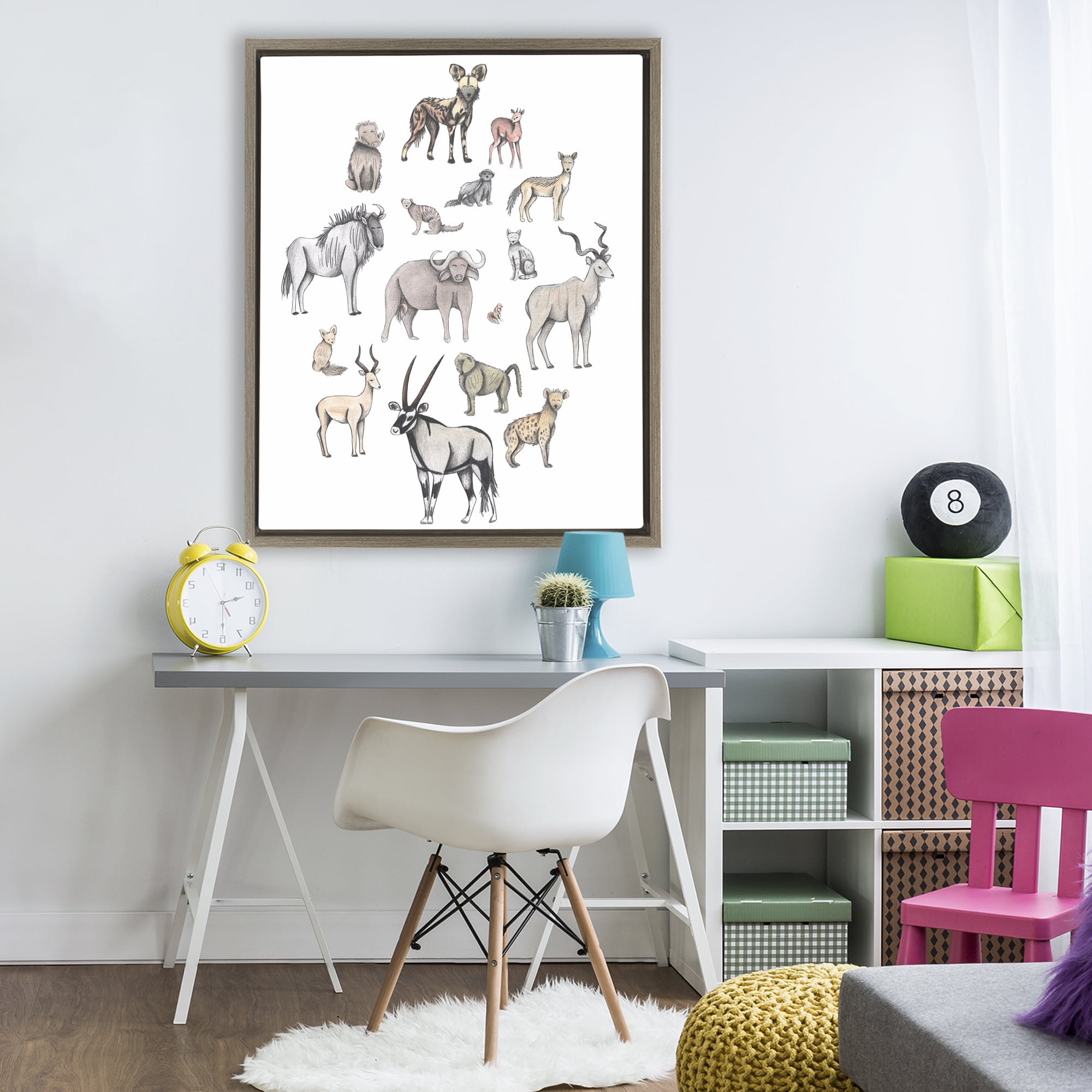 Simple Africa Animals Brown Framed Floater Canvas Wall Art, design by Cecilia Battaini