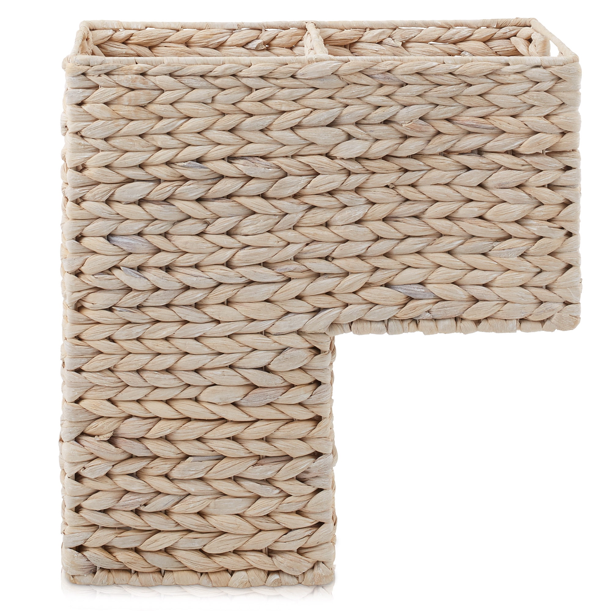 Casafield Stair Basket with Handles, Whitewash White - Woven Water Hyacinth Staircase Step Organizer Bin