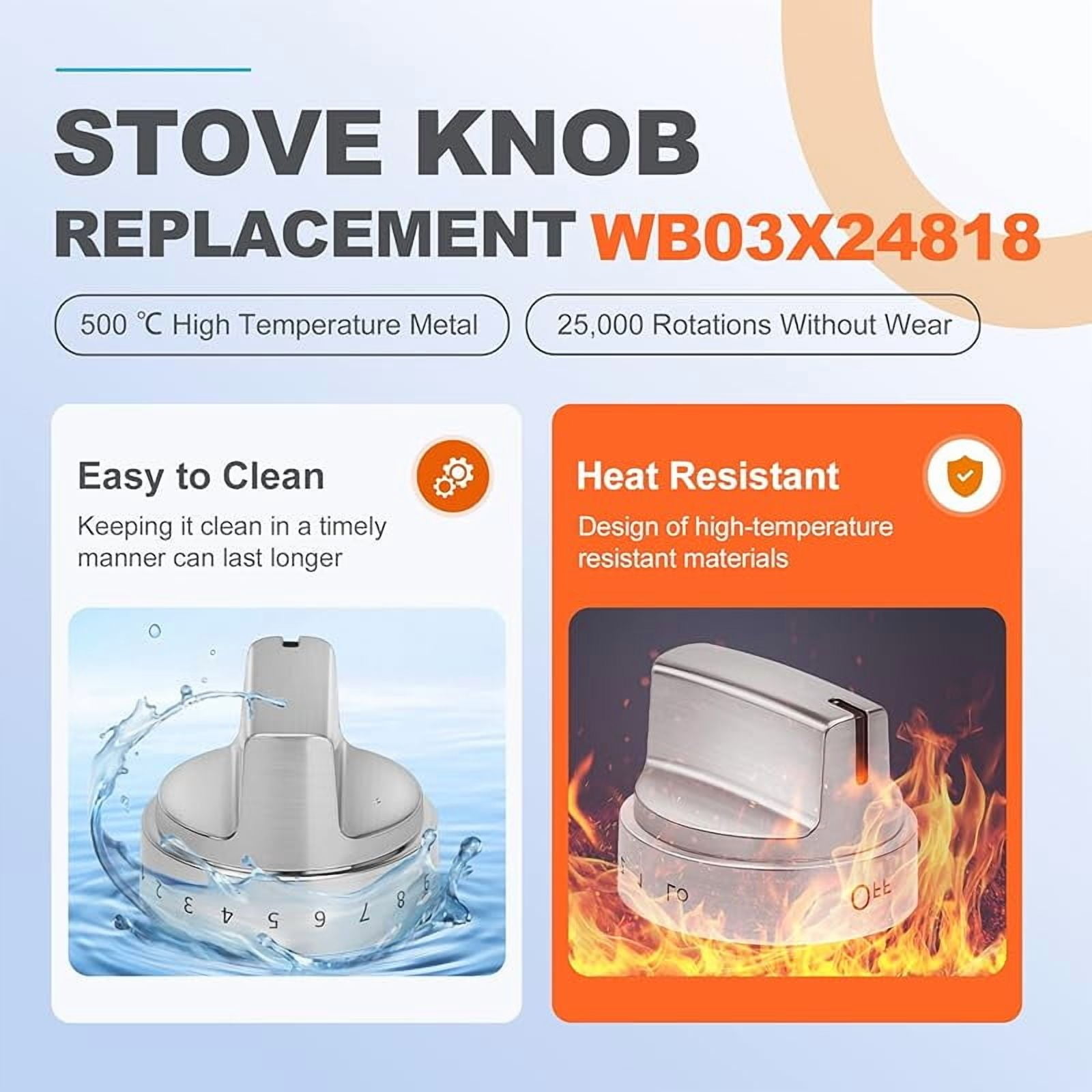 WB03X24818 Stove Knob Replacement Compatible with GE Stainless Steel Gas Range Burner Stove Knob Replace PS11729081 AP5989029 EAP11729081 4363588（5 Pack, Not Universal）