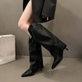 thumbnail image 5 of Bnwani Women Boots Winter Fashion Pointed Toe High-Heel High Knee-High Casual Solid Boot Black Size 5.5, 5 of 9