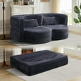 thumbnail image 4 of 79" 3-Layer Space-Saving Convertible Sleeper Sofa Bed, Boneless Loveseat Sofa with Teddy Velvet Fabric, Cloud Chaise Lounge Indoor with No Assembly for Small Spaces​, Grey, 4 of 9