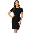 thumbnail image 1 of Vestido de tubo para mujer, informal, de negocios, cuello redondo, manga corta, vestidos ajustados de punto Negro M, 1 of 5