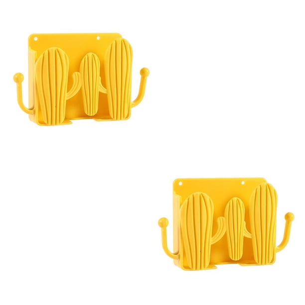 Bewildely Caja de almacenamiento de cactus, impermeable, de plástico, sin perforaciones, autoadhesivo, organizador de carga para teléfono móvil, soporte Amarillo brillante 2piezas Bewildely CBP209908