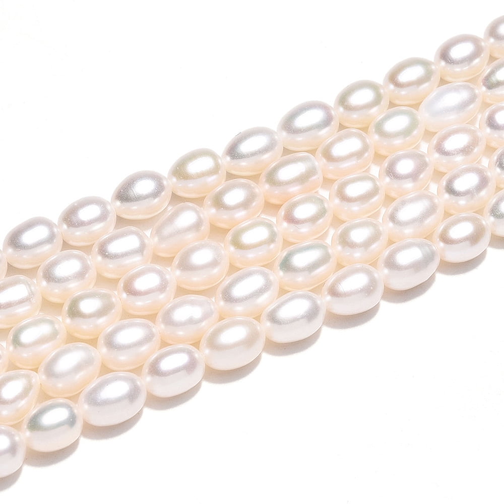 2strands Natural Cultured Freshwater Pearl Beads Strands Rice Creamy White 7~8x5.5~6mm Hole: 0.6mm about 26~27pcs/strand 7.68~7.87''(19.5~20cm)