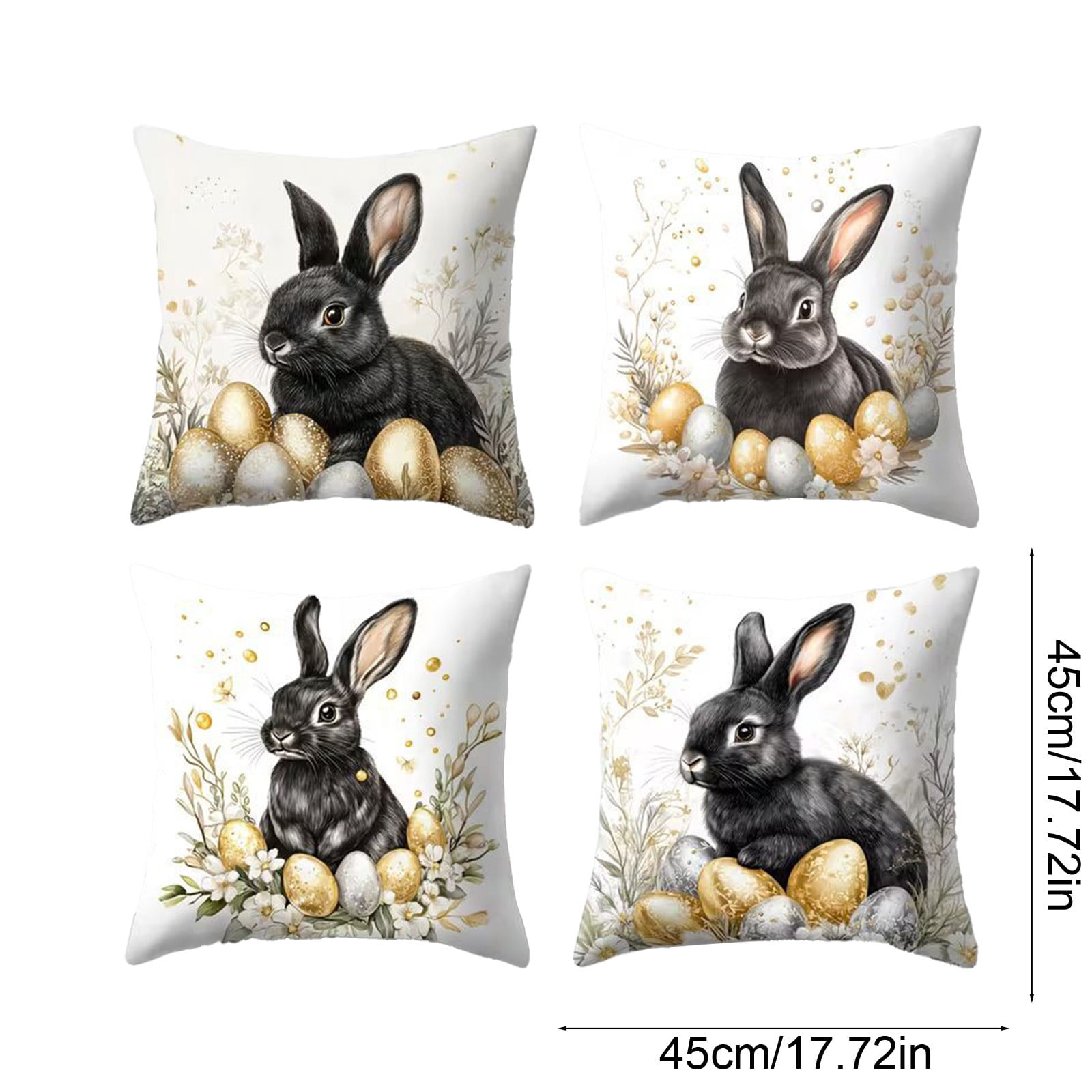 Set of 4 Easter Pillow Covers 18x18 Inches, Easter Bunny and Egg Patterns Soft Flannel Decorative Throw Pillow Covers for Sofa Couch Spring Home Decor