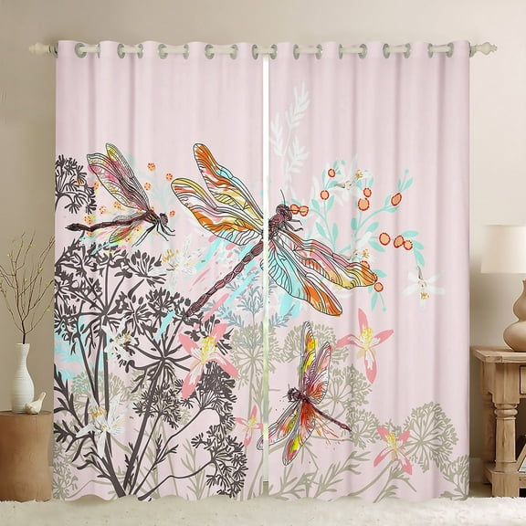 Erosebridal Animal Dragonfly Curtains for Living Room,Mother'S Day Gifts 30%-50% Blackout Curtains Set of 2 (38x45),Pink Blue Curtains and Drapes (38x45),Flower Bedroom Decoration