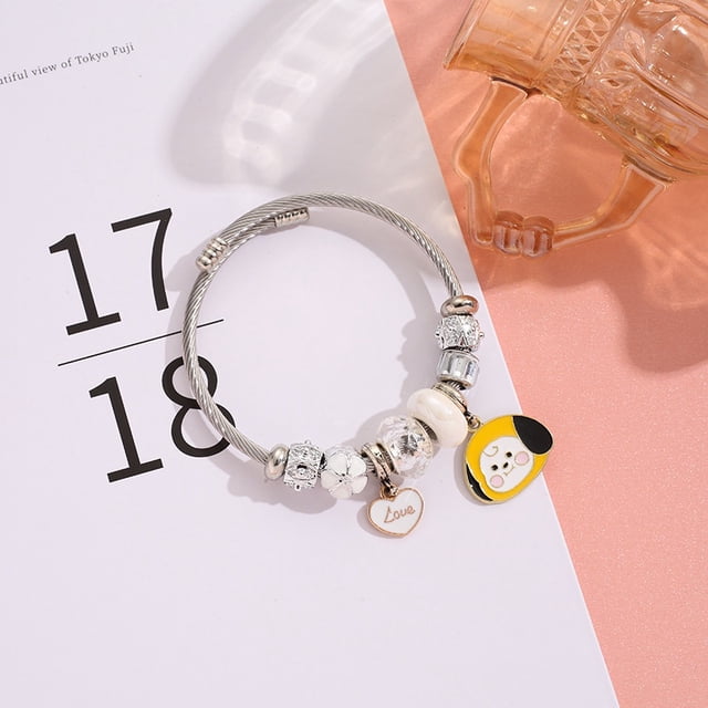 Pulsera De Acero Inoxidable Pandora BTS Para Hombre Y Mujer DIY , Abierta De Amor De Dibujos Animados