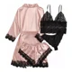 thumbnail image 3 of Conjunto De Pijama De 4 Piezas Para Mujer Con Ribete De Enca, 3 of 8
