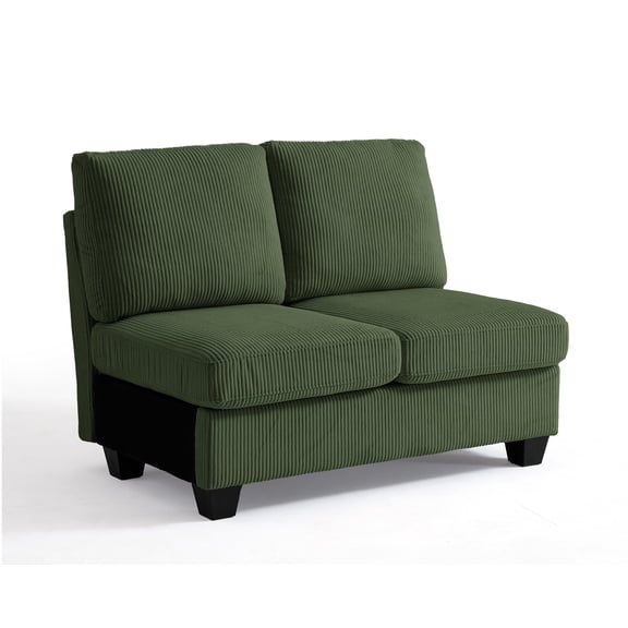 CHIC HOUSE Middle Module for Modular Sectional Sofa, Double Seater Corduroy Unit with Armrest, Customizable Chaise or Storage Ottoman Connector,Green