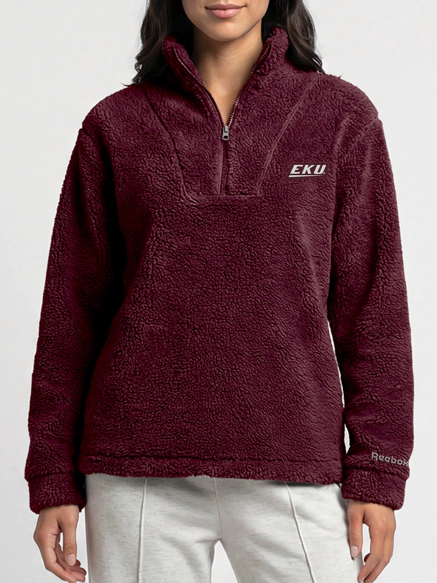 Eastern Kentucky Colonels Reebok Womens Relaxed Fit Qtr Zip Sherpa Pullover
