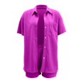 thumbnail image 5 of Arlun 2 Piece Sets for Women Casual Button down Short Sleeve Tops Matching Shorts with Pockets Solid Color Waffle Outfits Loose Comfortable Loungewear Sets Red XL, 5 of 5