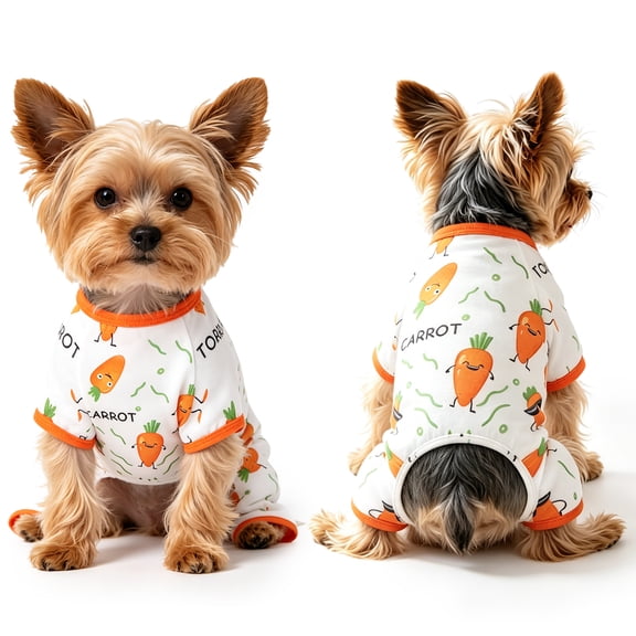 Dog Pajamas Small Sized Boy Girl, Cotton Stretchable Pet Clothes Jammies Puppy Outfits for Dogs Female Male, Spring Summer Doggie Doggy Pjs, Carrot M
