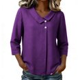 thumbnail image 6 of thefmos Women Plus Size Fall Spring Collared 3/4 Sleeve Button Down Blouses Dressy Casual V Neck Tunic Tops Loose Fit Solid Basic Shirts for Work Vacation, Purple M, 6 of 6
