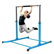 Adjustable Height Junior Gymnastics Bar for Kids, Blue Athletic Bar with Heavy Duty Curved Legs - Expandable Training Bar