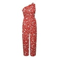 thumbnail image 5 of AOOCHASLIY Womens Jumpsuits Summer Women's Summer Slimming Straps One Shoulder Pleated High Waist Casual Leg Pants Printed Jumpsuit Romper, 5 of 5