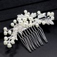thumbnail image 2 of EeaseCA Wedding Rhinestone Alloy Leaf Hair Comb Bridal Pearl Beaded Comb Jewelry for Decoration Party (Silver), 2 of 7