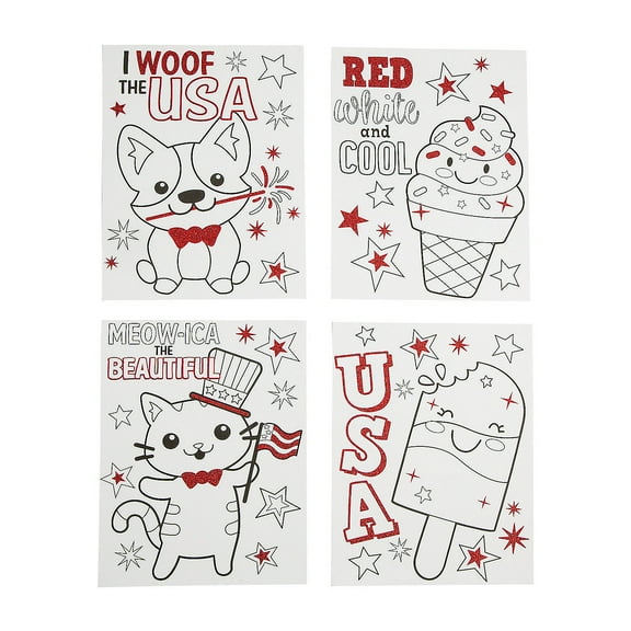 Color Your Own Patriotic Glitter Posters, Craft Kits, Fourth of July, 24 Pieces