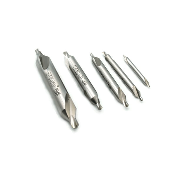 TEMO 5 pc Lathe Mill Combined Center Drill 60 Degree Countersink (Sizes