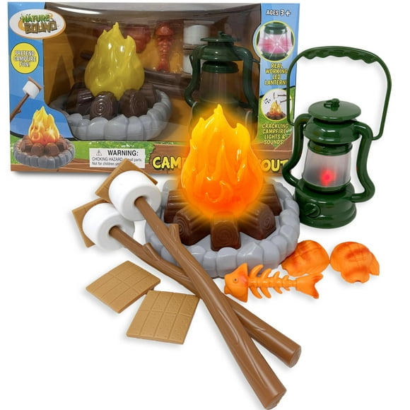 Nature Bound Kids Camping Playset - Light-Up Campfire Toy Set for Indoor and Outdoor Adventures - Pretend S’mores, Lantern, and Camping Accessories