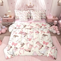 Feelyou Western Cowgirl Boot Twin Bedding Sets 7-Piece, Cartoon Princess Bow-tie Bedding Comforter Set, Teens Kids Girls Women Reversible Sheet Sets, Breathable Home Decor