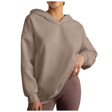 VMESZQFG Women's Hoodies Sweatshirt Whole Color Drawstring Casual Hoodie Women's V Neck Oversized Hoodie With Pocket Classic Fleece Lined Sweatshirt Patterned Cropped Cardigans Brown