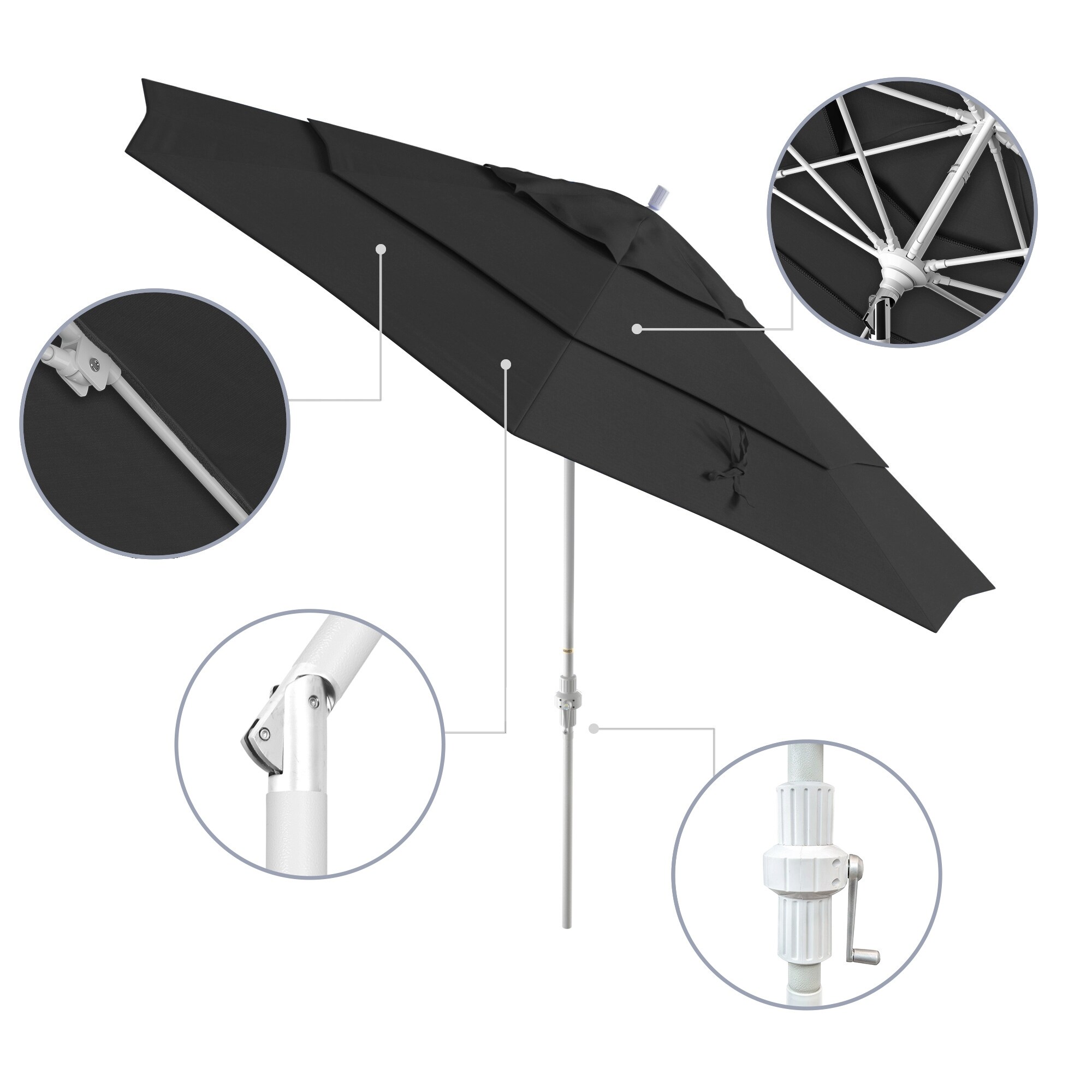 Havenside Home Perry 11ft Crank Lift Aluminum Round Umbrella by , Base Not Included Black - image 2 of 5
