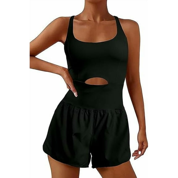 OVESPORT Womens Workout Rompers Running Outfits Padded Bra Tennis Exercise Jumpsuits Gym Clothes