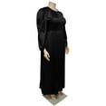 thumbnail image 6 of ZenCart Women Dress Round Neck Lantern Sleeve Large Size Maxi Dress High Waist Pleated Hem Smooth Long Dress, 6 of 8