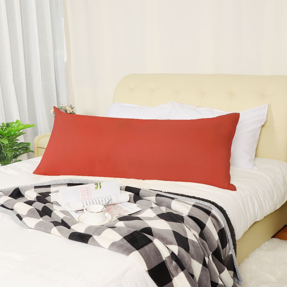Unique Bargains Pillowcases 2 Pack Microfiber Body Pillow Covers Orange 20" x 48"
