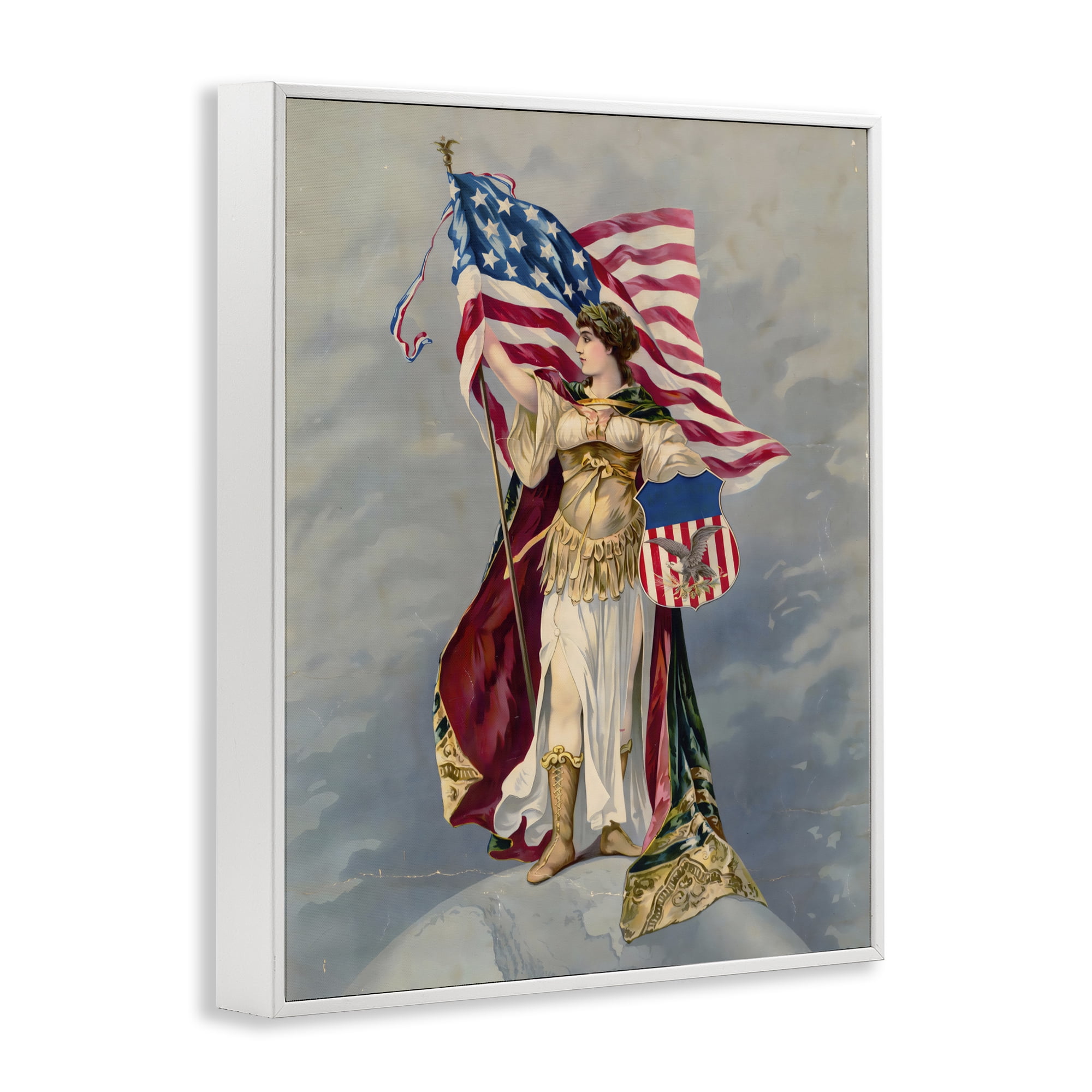 Stupell Industries Columbia Standing with American Flag White Framed Giclee Art, design by Arlington Prints