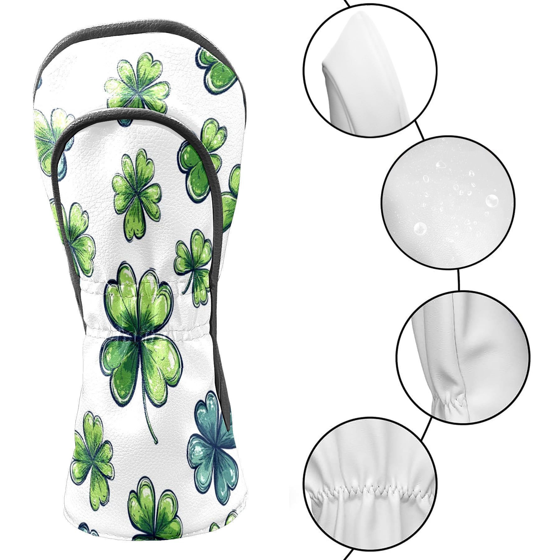 Golf Club Covers PU Leather Waterproof Head Covers for Fairway Woods Hybrids Four-leaf Clover Pattern Unisex Fits Most Brands