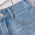 thumbnail image 6 of Girls Bow Embroidered Denim Shorts, High Waist Rolled Hem Jean Shorts for Summer Daily Wear and Outdoor Activities Sky Blue 12Y, 6 of 6